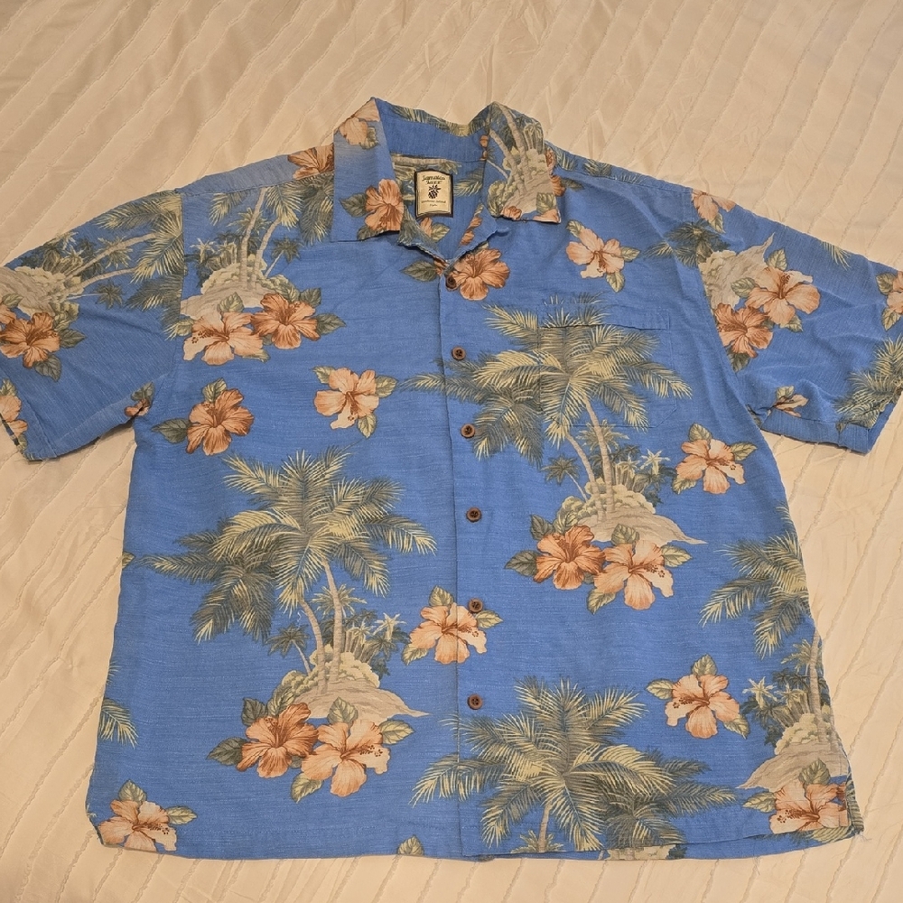 Jamaica Jaxx 100% Silk Hawaiian Shirt Blue Floral Tropical Camp Large